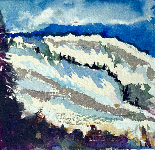 Snowy Mountain Watercolor Painting