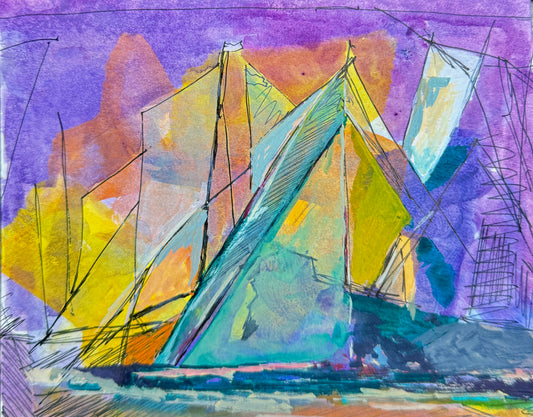 Unfurled: Sunrise behind Purple Sails